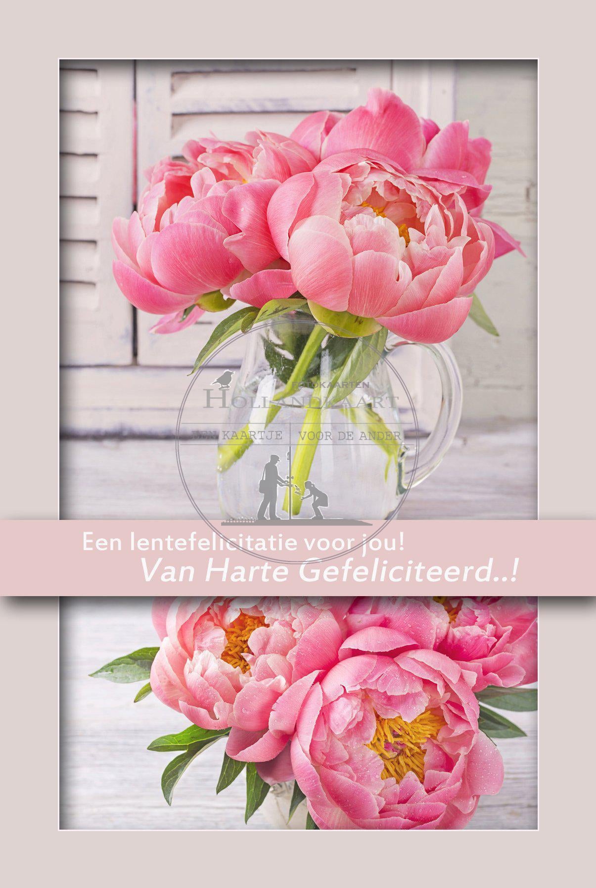 Felicitatiekaart / wenskaart - rood-roze bloemen