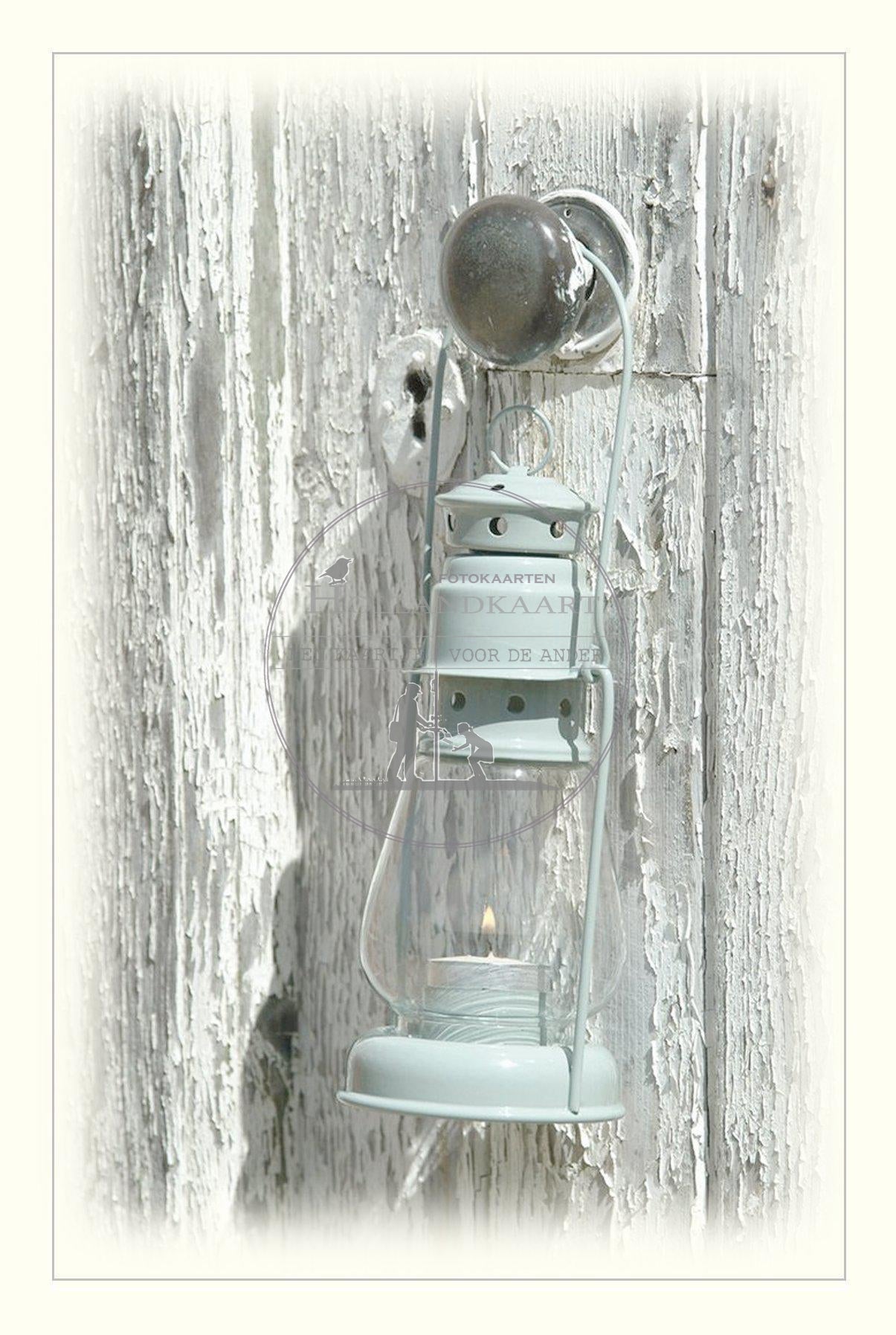 Brocante kaart - vintage lantaarn mintgroen