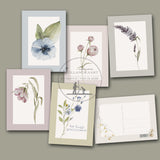 set van 5 botanische prentbriefkaarten